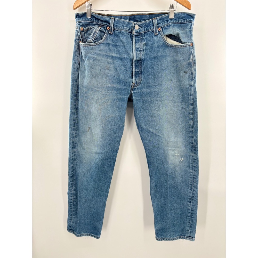 Vintage Levis 501 Mens 38x30 Blue Medium Wash Y2K Light Faded Distressed